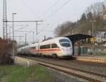 411 062  Vaihingen an der Enz  durchfhrt am 21. April 2013 als LPFT 78874 nach Leipzig Hbf den Bahnhof Kronach.