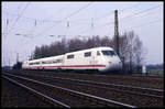 ICE 410001 auf Testfahrt bei Neubeckum Richtung Hamm am 9.4.1992.