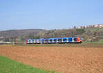 423 710 ein Triebzug der S-Bahn München auf der Fahrt durch das Filstal bei Uhingen an der Fils.(25.3.2017)