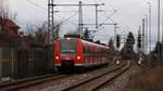 425 107 erreicht Lampertheim als RB 2 nach Mannheim Hbf. Aufgenommen am 28. Januar 2018.