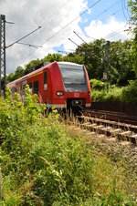 425 109-6 als RB 44 nach Mainz, lugt hier hinterm Busch hervor, viel mehr als das lässt das Gestrüpp dem Fotografen nicht zum fotografieren überig. 18.6.2016