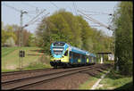 Eurobahn ET 8.01 ist hier gerade in Hasbergen abgefahren und befindet sich auf der Rollbahn am 21.4.2018 um 13.28 Uhr auf der Fahrt nach Münster.