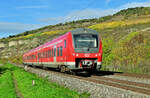 Vor der Kulisse der Weinberge zwischen Retzbach-Zellingen und Thüngersheim konnte ich den 440 507 am Dienstag den 1.11.2022 gen Würzburg fahrend ablichten.