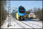 Bei Westerkappeln Velpe ist hier die Westfalenbahn nach Braunschweig mit dem ET 606 am 11.2.2021 um 11.08 Uhr unterwegs.