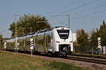 Ein seltener Gast auf der Strecke Pulheim-Köln  Triebzug Siemens Mireo 463047 der S-Bahn RheinNeckar am 17.09.2020 09.34 Uhr.