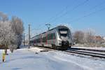 1442 309 war am 14.02.21 als S8 unterwegs nach Halle(S). Von Dessau kommend passiert der Hamster Greppin Richtung Bitterfeld.