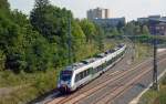 ein vierteiliger Talent 2 passiert am 06.09.14 auf der fahrt von Wurzen nach Leipzig Miltitzer Allee das Gleisdreieck bei Leipzig MDR.