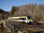 Am 17.2.2019 war 3442 715 als RE nach Rottweil unterwegs. Hier beim Passieren der Fotostelle Neckarburg.