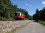 479 203-2 der Oberweißbacher Bergbahn hier zu sehen am 26.07.15 bei der Ausfahrt Oberweißbach-Dessbach Richtung Lichtenhain.
