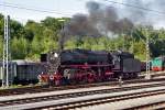 Die Dampflokomotive 001 150-2 rangiert im Bahnhof Rottweil.Bild vom 7.8.2015