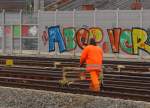 Arbeiten im westlichen Gleisvorfeld, am 19.12.2013 in Erfurt Hbf.