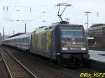 Nachschu des IC 2151 (Dsseldorf-Berlin Gesundbrunnen), im Schub war die Werbelok 101 141-0  AZUBIS DER DB GEGEN HASS & GEWALT . Bochum Hbf. 23.02.2008.