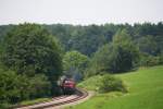 218 494-3 und eine Schwesterlok ziehen den IC 119 am 01.07.10 mit etwas Verspätung gen Süden, hier aufgenommen bei Lohner