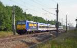 146 520 schob am 20.07.14 den aus einer NOB-Garnitur bestehenden Interconnex von Leipzig nach Warnemünde auf dem Gegengleis durch Burgkemnitz gen Wittenberg.