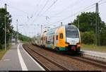 Nachschuss auf 445 107-6 (Stadler KISS) der Ostdeutschen Eisenbahn GmbH (ODEG) als DPE 79321  Krämerbrücken-Express  von Berlin-Lichtenberg nach Erfurt Hbf, der den Hp Leißling auf der