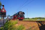 Rückkehr des Sonderzuges mit der Lok 01 0509 vom Bahnhofsfest in Putbus. Hier wird gerade die Ziegelgrabenbrücke verlassen. - 14.06.2014
