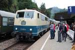 Am 13.09.2014 stand 111 001-4 des DB Museums mit dem TEE  Schwarzwald  (Triberg - St.Georgen - Hausach - Tirberg) im Endbahnhof Triberg auf Gleis 1 und wird in Kürze wieder auf Gleis 3 rangiert.