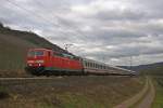 DB Fernverkehr 181 218 mit IC 134 Norddeich Mole - Luxemburg (bei Pommern/Mosel, 23.02.14).