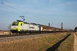 Am 07.02.2015 bespannte 185 550-1 einen Papierzug (Dortmund - Modena), als sie bei Hügelheim gen Basel fuhr.