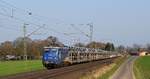 EVB 140 870 befindet sich mit einem  Autotransportzug am 28.03.17 zwischen Bohmte und Ostercappeln auf der Fahrt in Richtung Osnabrück.