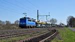 PRESS 140 008 (140 845, ex DB) mit Autotransportzug in Richtung Bremen (Diepholz, 01.04.19).