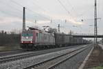 Mit einem  GTS -Container nach Belgien fuhr am 11.12.2016 die Beacon Rail/Crossrail 185 591-5 durch die Gleisanlagen von Müllheim (Baden) in Richtung Norden durch.