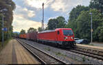 Mit dem Fahrrad von Kassel nach Halle (Saale) | Tag 1 Kassel–Witzenhausen  Strecken-km: 175,6    Und zum Schluss noch mal Güter: Etwas unverfroren taucht 187 185-4 mit Containern im Bahnhof