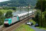 186 127 der ITL ist mit einem BLG Autozug am 17.07.2012 in Knigstein