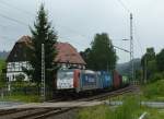 186 182-2 von Metrans ist mit einem Containerzug am 18.07.2012 in Kurort Rathen