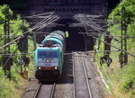 Die Cobra 2838 kommt aus dem Gemmenicher-Tunnel raus mit einem Coilzug aus Kinkempois(B) nach Pirna(D)  und fährt nach Aachen-West und rollt die Gemmenicher-Rampe herunter nach Aachen-West.