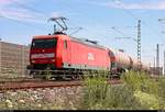 Kesselzug mit 145 012-1 der Mitteldeutsche Eisenbahn GmbH (MEG) passiert die Zugbildungsanlage (ZBA) Halle (Saale) Richtung Norden.