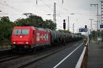 RheinCargo 185 589-9  MEV  am 30.07.2014 mit einem Kesselwagenzug in Müllheim (Baden) gen Freiburg.