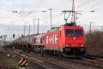 RHC 185 587-3 mit RHC 266 062-9 auf der Hamm-Osterfelder Strecke in Recklinghausen-Ost 9.1.2016