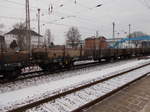 Für den Transport der Rohre nach Mukran,setzt die Bahn Wagen der Bauart Remms ein.Am 11.Januar 2017 erwischte ich in Bergen/Rügen den Leerzug von Mukran nach Mühlheim.