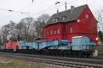 Ein Trafowagen am 10.12.13 am Zugschluss eines Güterzuges in Ratingen-Lintorf.