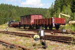 03.09.2011, V.WCd-Schmalspurbahnfestival im Bahnhof Schönheide Süd. Schön war's und sogar das Wetter spielte erstmals mit. Hauptprogrammpunkt war das Verladen von regelspurigen Güterwagen auf Schmalspur-Rollwagen. Lok 99 574 rangierte den Schmalspur-Güterzug, 99 606 war als Deko aufgestellt und Kö 4017 brachte die Regelspurwagen heran. 