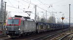 PKP Cargo mit EU46-511/193-511 und leerem PKW-Transportzug am 19.02.18 Berlin-Hirschgarten Richtung Polen.