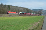 152 054-3 mit einem Autotransportzug bei Harrbach Richtung Gemünden, 16.03.2017