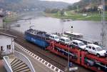 Lok 372 014 von CD-Cargo passiert den Haltepunkt Knigsstein /Elbe in der schsischen Schweiz Richtung Dresden.