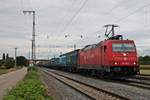 Am 16.09.2016 bespannte Beacon Rail/Crossrail 185 596-4  Suzy  einen  T.T.S. -Containerzug, als sie durch Müllheim (Baden) gen Schweizer Grenze fuhr.