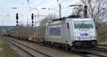 METRANS Rail s.r.o., Praha [CZ] mit  386 034-3  [NVR-Number: 91 54 7386 034-3 CZ-MT] und Containerzug am 04.03.20 Bf. Saarmund.