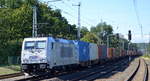 METRANS Rail s.r.o., Praha [CZ] mit  386 036-8  [NVR-Nummer: 91 54 7386 036-8 CZ-MT] und Containerzug am 28.09.20 Bf. Saarmund.