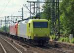 145 CL-031 Alpha Trains und 145 038-6 bringen am 5.06.10 einen Containerleerpark aus Maschen durch Hamburg-Harburg Richtung Hamburg-Waltershof.