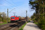 187 188 DB Cargo mit einem gemischten Güterzug bei Hirschaid Richtung Fürth, 24.04.2021