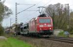 185 142  Edelweiss  durchfhrt am 29.10.13 mit einem gemischten Gterzug das Leinetal Richtung Norden.
Festgehalten kurz vor dem Bahnhof Elze (Han).