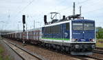 IntEgro/PRESS 155 045-9 (91 80 6155 238-9 D-PRESS) mit Holztransportzug am 19.07.18 Bf. Flughafen Berlin-Schönefeld.