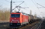 RHC 185 630-1 mit Kesselwagenzug (leer) Richtung Stendell am 20.02.18 Durchfahrt Bf.