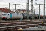 185 638-4 Railpool als Kesselzug durchfährt das Gleisvorfeld von Halle(Saale)Hbf Richtung Norden.