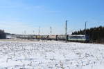 Kesselzug mit 155 048 von Integro bei schönstem Winterwetter am 19.03.2018 bei Kronbach/Vogland.