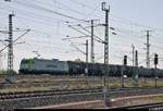 Kesselzug mit 185 507-1  Sir Reiner  der ITL Eisenbahngesellschaft mbH (ITL) fährt in Halle (Saale), Karl-von-Thielen-Straße, auf der Ostumfahrung für den Güterverkehr in